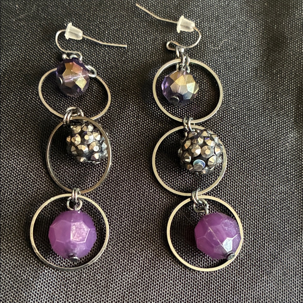 Chic Purple and Silver Hoop Earrings